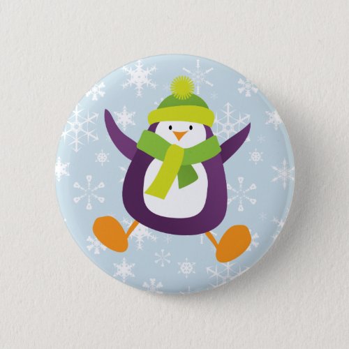 Cute Jumping Purple Penguin Button  Pin Badge