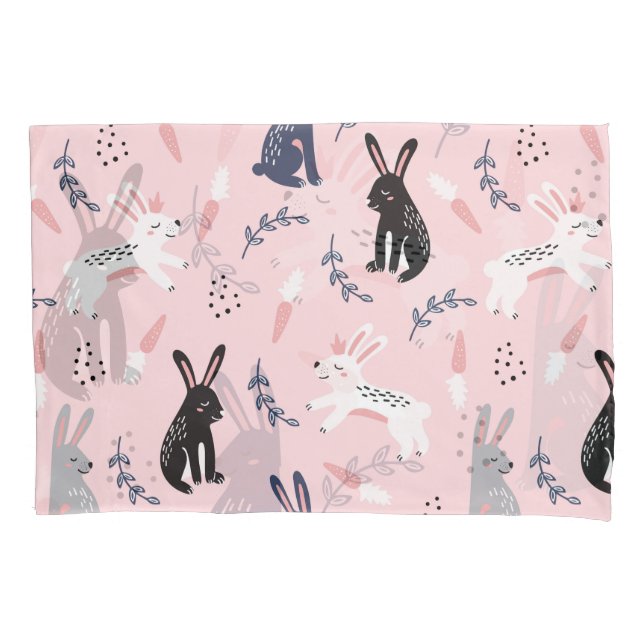 Cute Jumping Rabbits Pillow Case (Front)