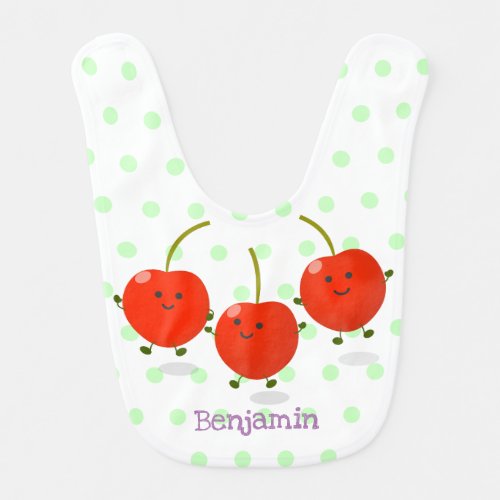 Cute jumping red cherries cartoon illustration baby bib