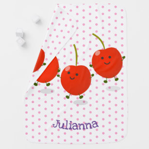 Cute jumping red cherries cartoon illustration baby blanket