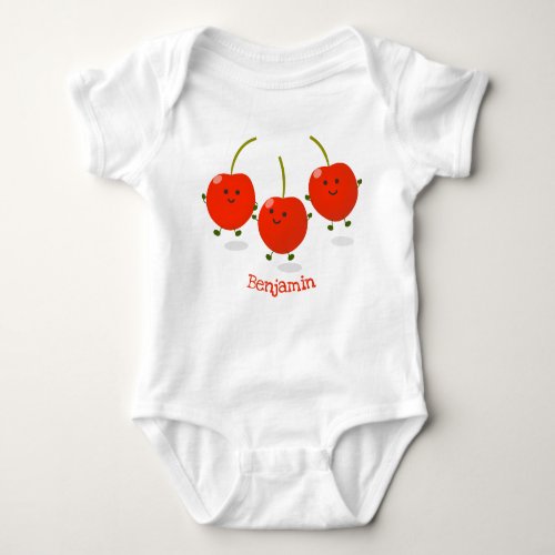 Cute jumping red cherries cartoon illustration baby bodysuit