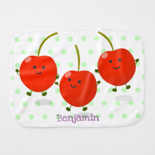 Cute jumping red cherries cartoon illustration baby burp cloth