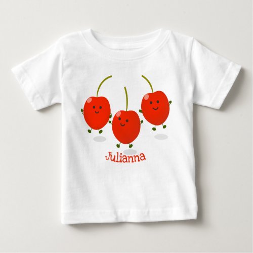 Cute jumping red cherries cartoon illustration baby T_Shirt