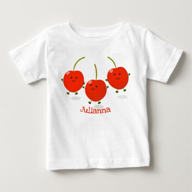 Cute jumping red cherries cartoon illustration baby T-Shirt (Front)