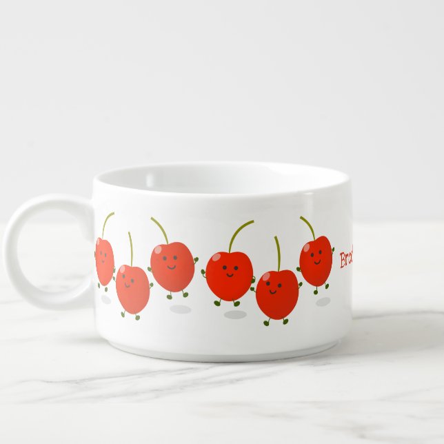 Cute jumping red cherries cartoon illustration bowl (Right)