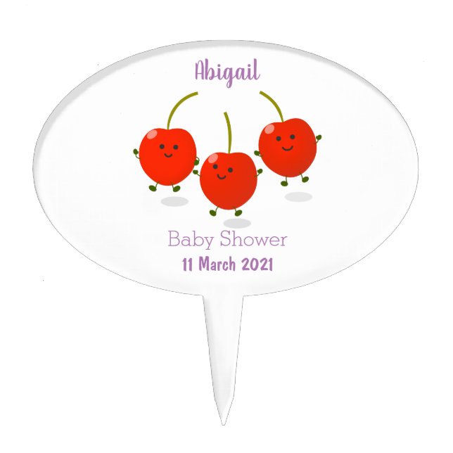 Cute jumping red cherries cartoon illustration cake topper (Front)