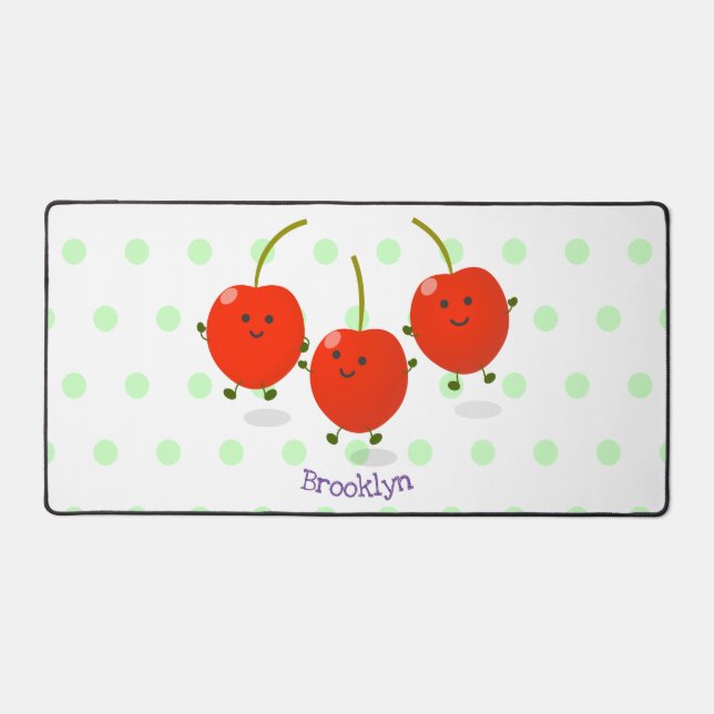 Cute jumping red cherries cartoon illustration desk mat (Front)