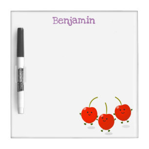 Cute jumping red cherries cartoon illustration dry erase board