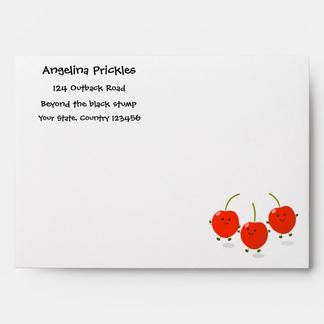 Cute jumping red cherries cartoon illustration envelope (Front)