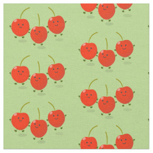 Cute jumping red cherries cartoon illustration fabric