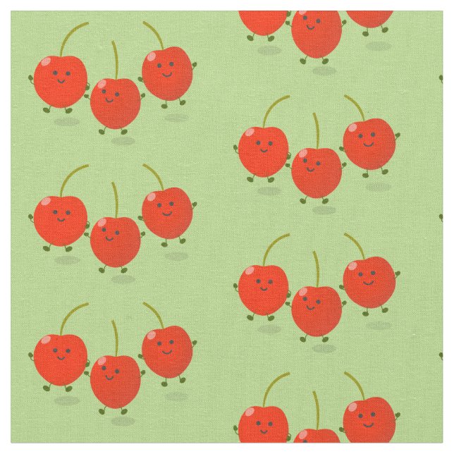 Cute jumping red cherries cartoon illustration fabric (Close Up)