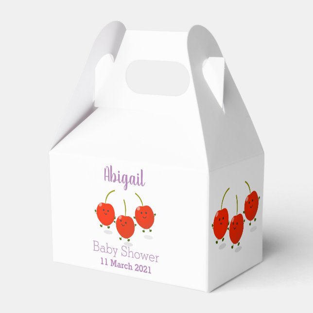 Cute jumping red cherries cartoon illustration favor boxes (Front Side)