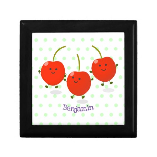 Cute jumping red cherries cartoon illustration gift box