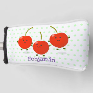 Cute jumping red cherries cartoon illustration golf head cover