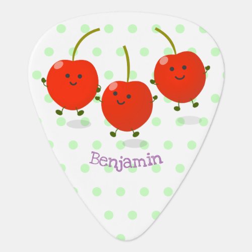 Cute jumping red cherries cartoon illustration guitar pick