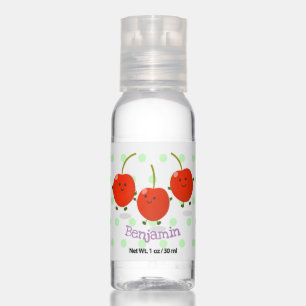 Cute jumping red cherries cartoon illustration hand sanitizer