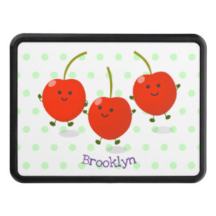 Cute jumping red cherries cartoon illustration hitch cover