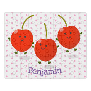 Cute jumping red cherries cartoon illustration jigsaw puzzle