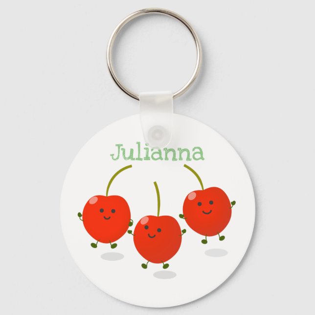 Cute jumping red cherries cartoon illustration keychain (Front)