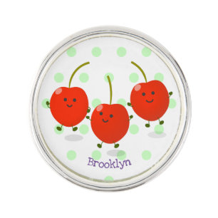 Cute jumping red cherries cartoon illustration lapel pin