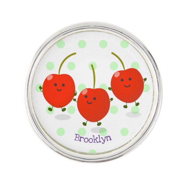 Cute jumping red cherries cartoon illustration lapel pin (Front)