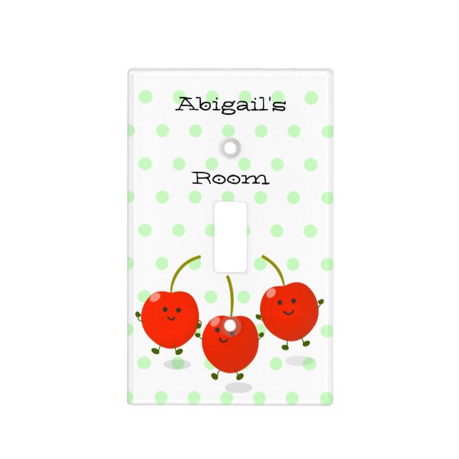 Cute jumping red cherries cartoon illustration light switch cover (Front)