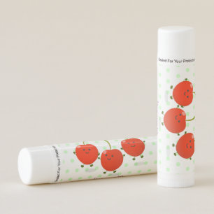 Cute jumping red cherries cartoon illustration lip balm