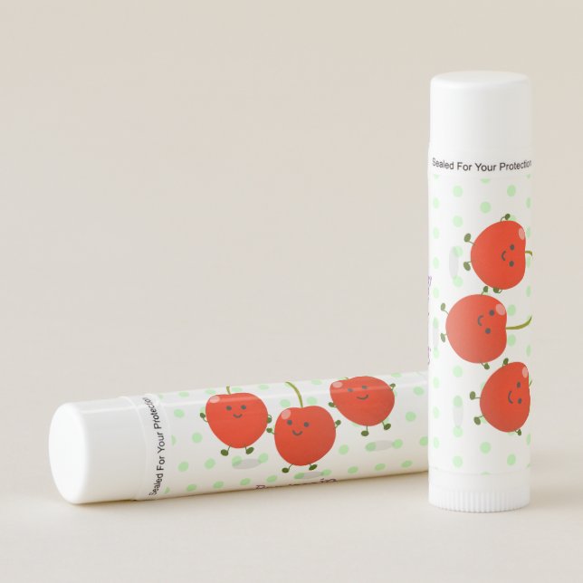 Cute jumping red cherries cartoon illustration lip balm (Front)