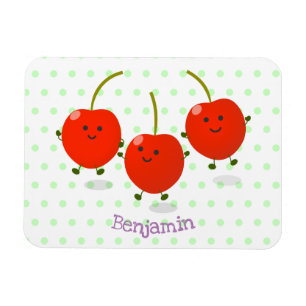 Cute jumping red cherries cartoon illustration magnet