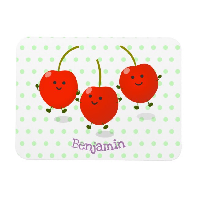 Cute jumping red cherries cartoon illustration magnet (Horizontal)