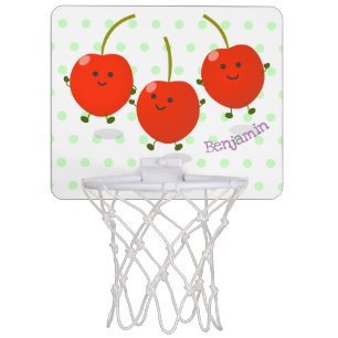 Cute jumping red cherries cartoon illustration mini basketball hoop
