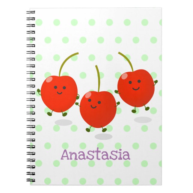 Cute jumping red cherries cartoon illustration notebook (Front)