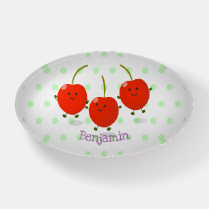 Cute jumping red cherries cartoon illustration paperweight