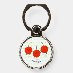 Cute jumping red cherries cartoon illustration phone ring stand