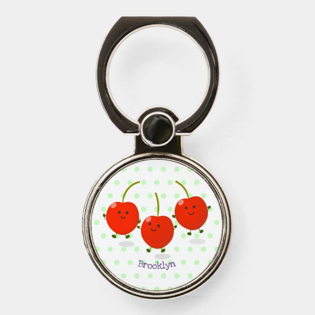 Cute jumping red cherries cartoon illustration  phone ring stand (Front)