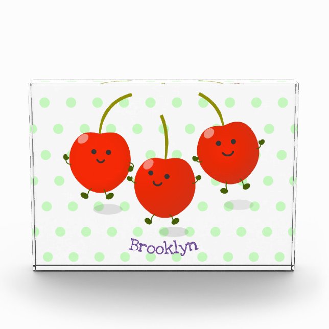 Cute jumping red cherries cartoon illustration photo block (Front)