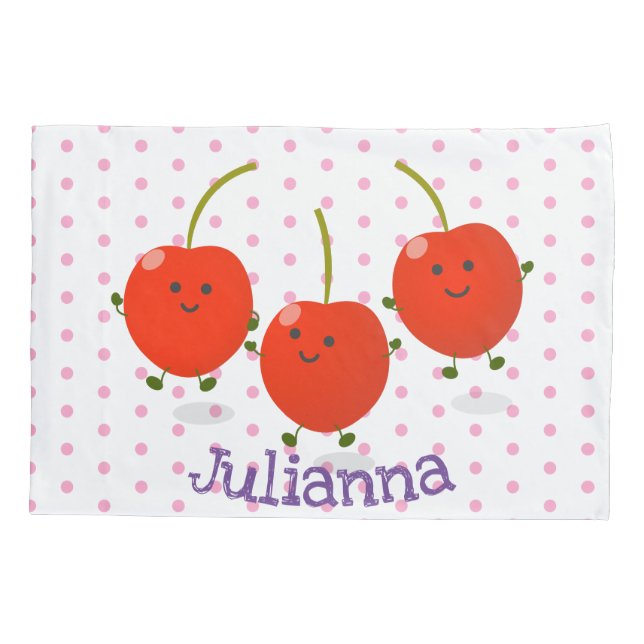 Cute jumping red cherries cartoon illustration pillow case (Back)