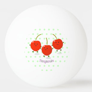 Cute jumping red cherries cartoon illustration ping pong ball