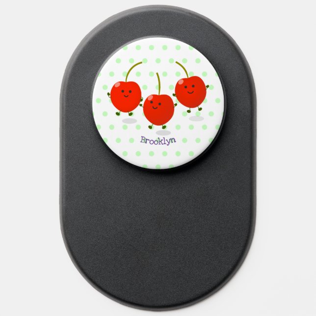 Cute jumping red cherries cartoon illustration PopSocket (Popsocket)