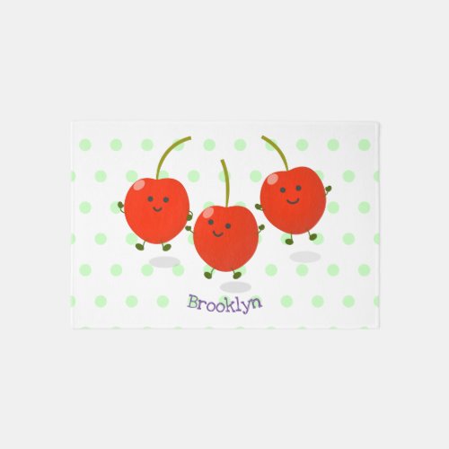 Cute jumping red cherries cartoon illustration rug