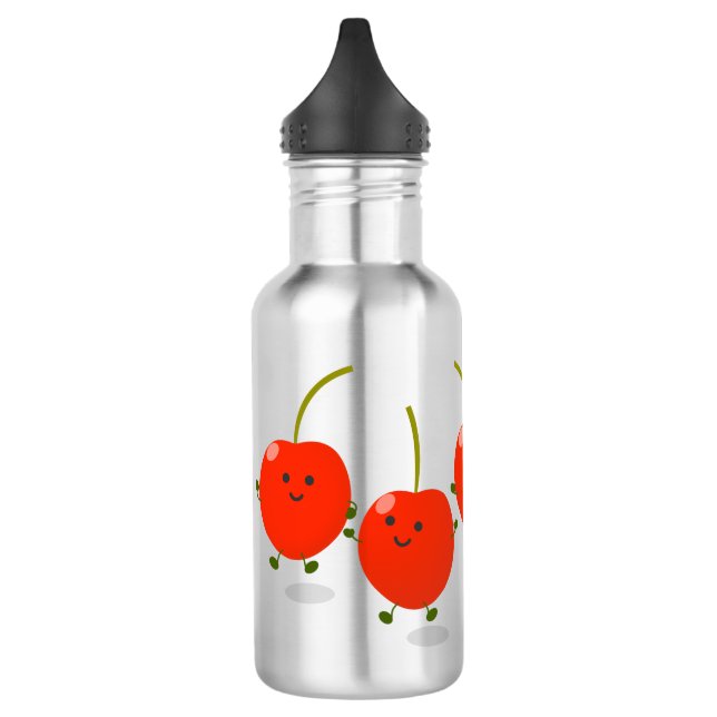 Cute jumping red cherries cartoon illustration stainless steel water bottle (Left)
