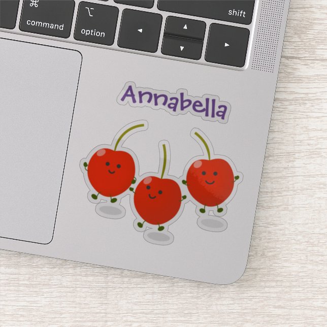 Cute jumping red cherries cartoon illustration sticker (Detail)