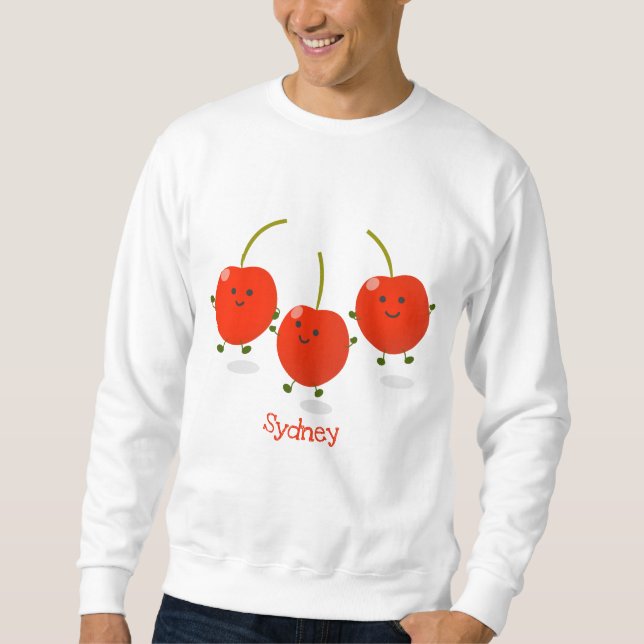 Cute jumping red cherries cartoon illustration sweatshirt (Front)