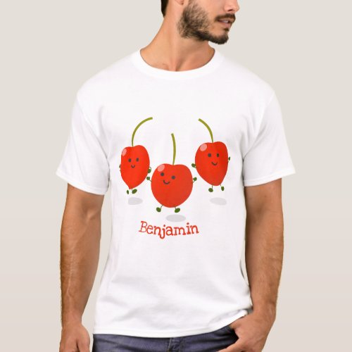 Cute jumping red cherries cartoon illustration T_Shirt
