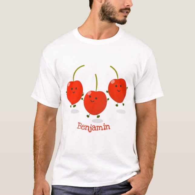 Cute jumping red cherries cartoon illustration T-Shirt (Front)