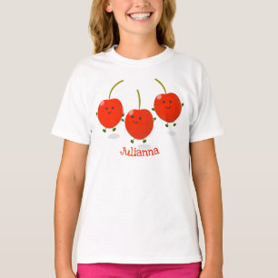 Cute jumping red cherries cartoon illustration T-Shirt
