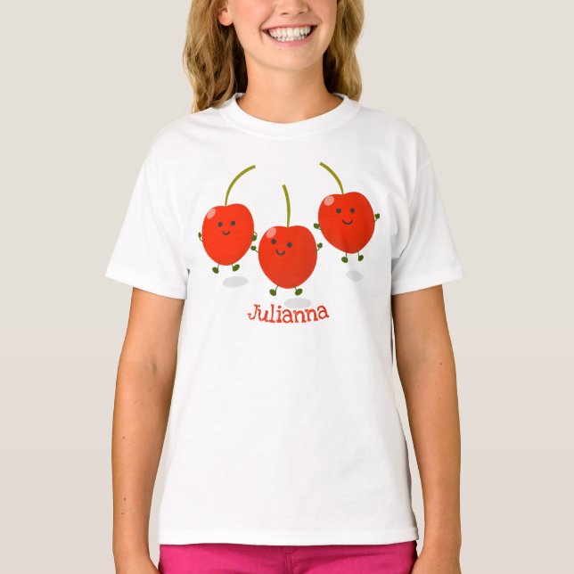 Cute jumping red cherries cartoon illustration T-Shirt (Front)