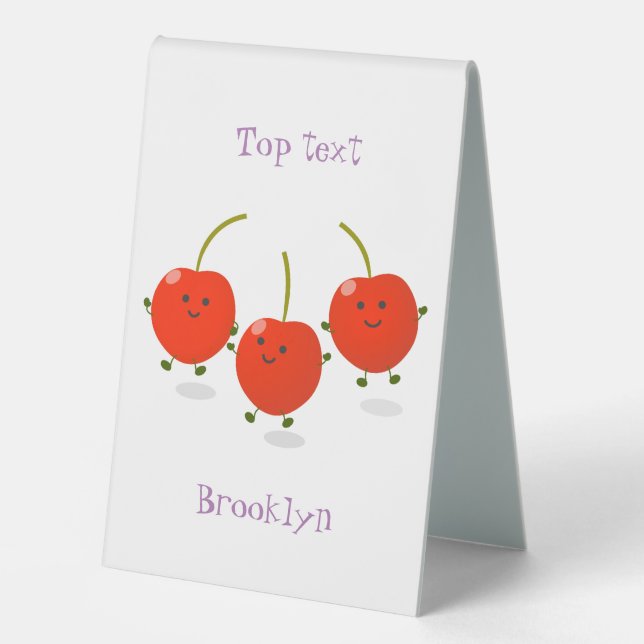 Cute jumping red cherries cartoon illustration table tent (Front)