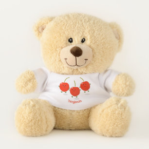 Cute jumping red cherries cartoon illustration teddy bear