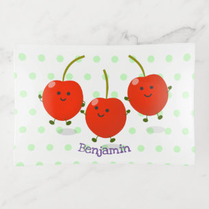 Cute jumping red cherries cartoon illustration trinket tray